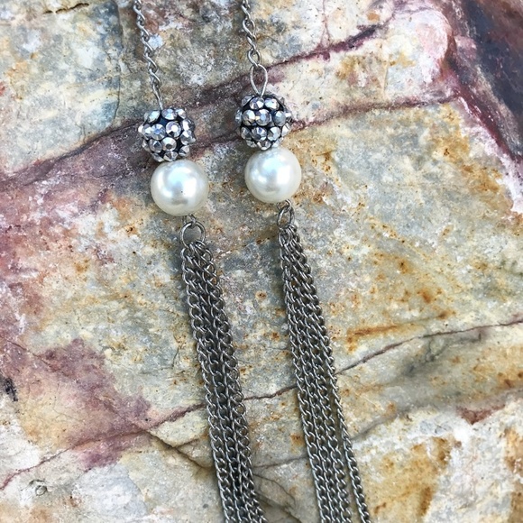 Silver Tone Tassel Drop Earrings Long New - Picture 2 of 3